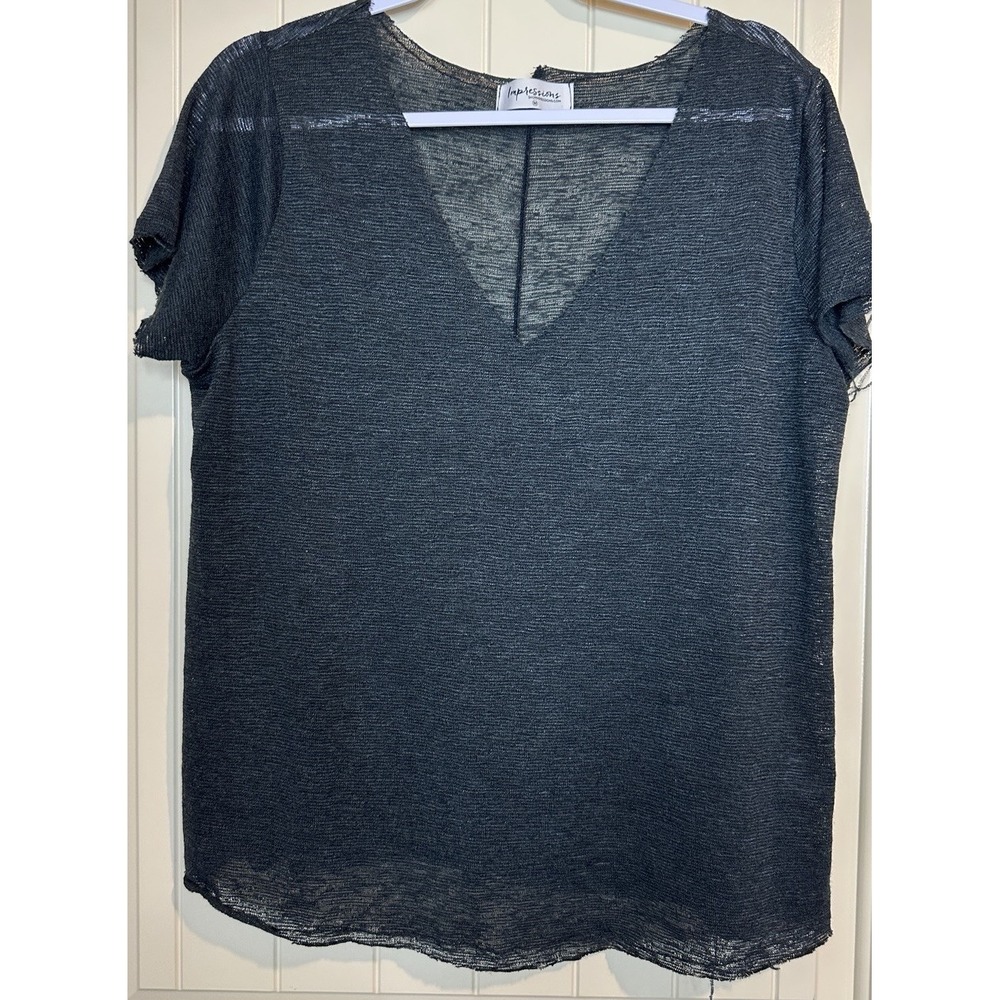 Impressions black lightweight‎ open knit short sleeve oversized top blouse sz M